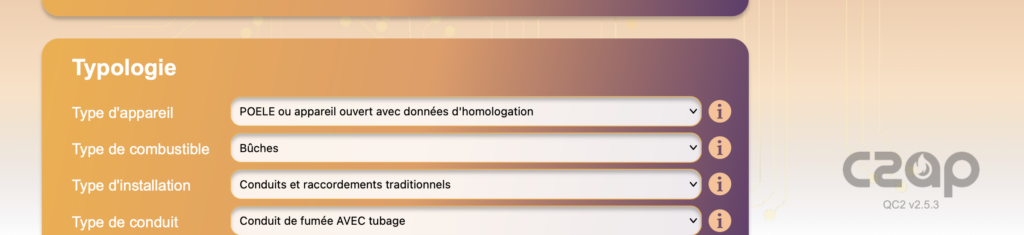 C2AP – interface QC2 pour le dimensionnement des conduits de fumée, destiné aux professionnels du chauffage au bois.
