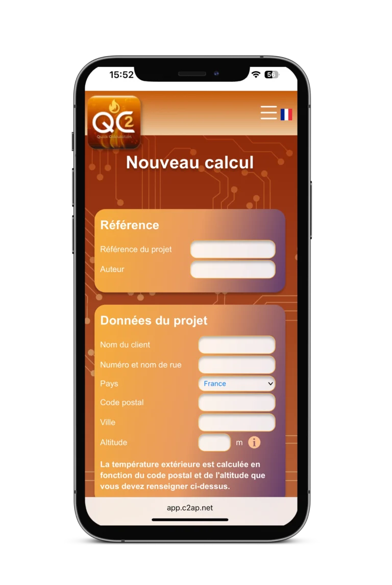 Interface du logiciel QC2 – C2AP, logiciel de dimensionnement des conduits